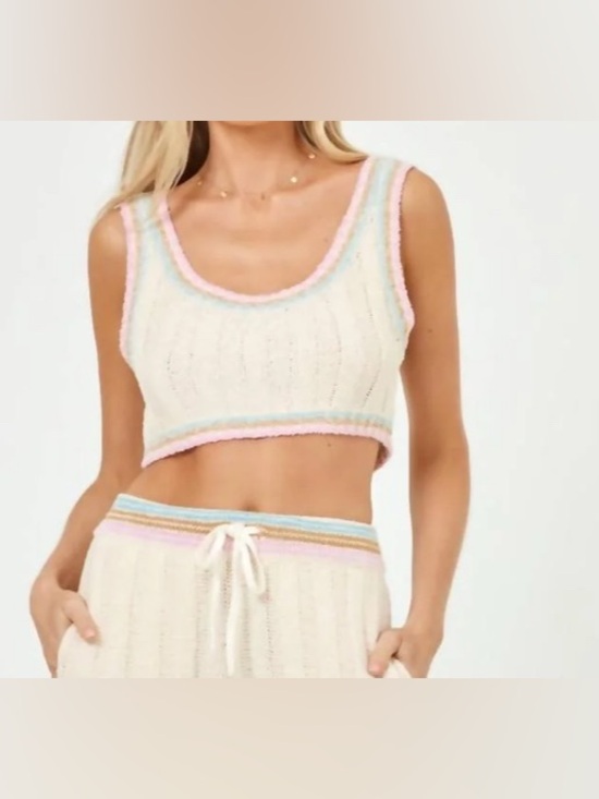 NWT l*space Ivy Cream Knit Crop Tank Top with Pastel Trim - Picture 2 of 11